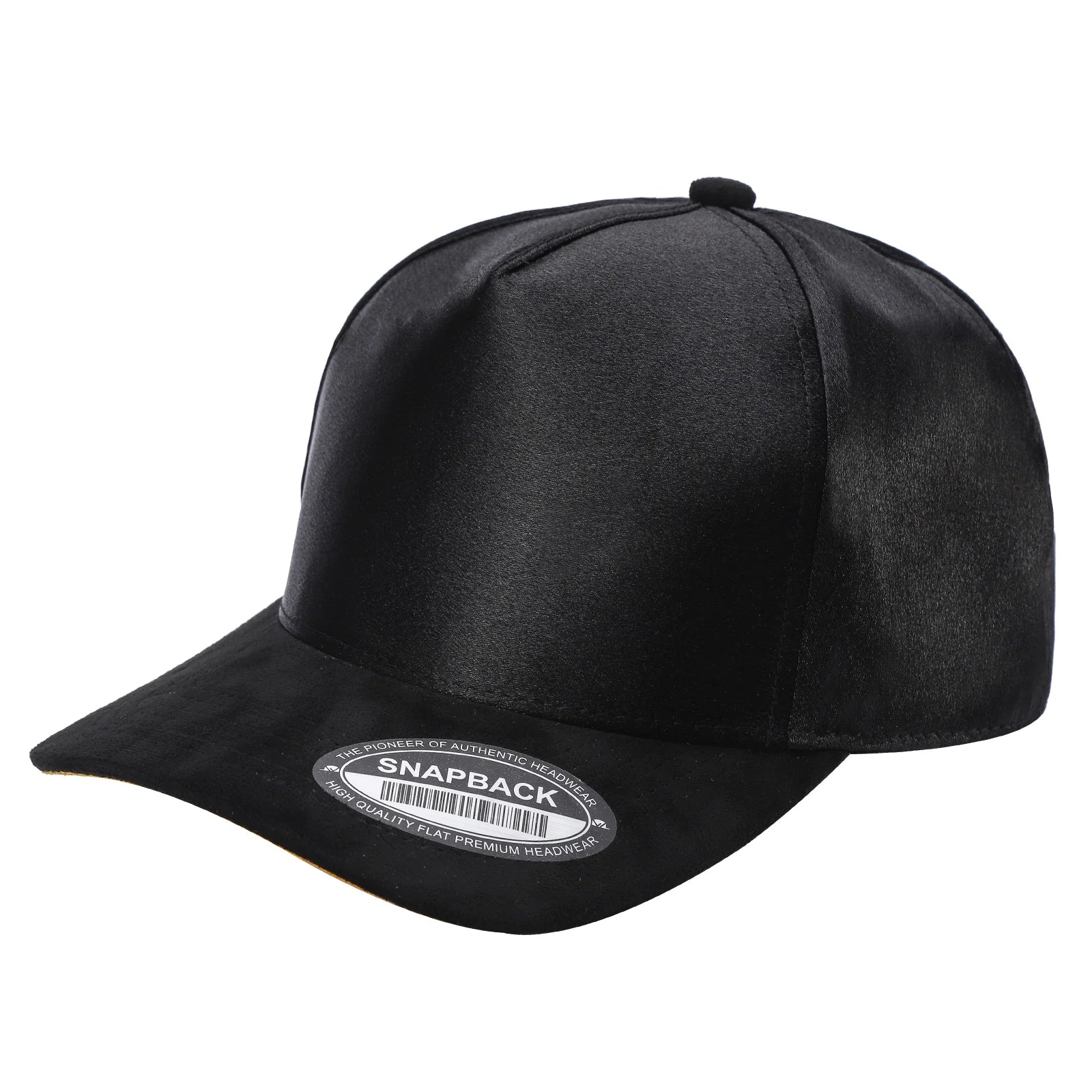 SATIN CROWN & SUEDE BILL 5PANEL SNAP BACK-PREPACK tcsts - TAN/BLACK - Burzip Wholesale
