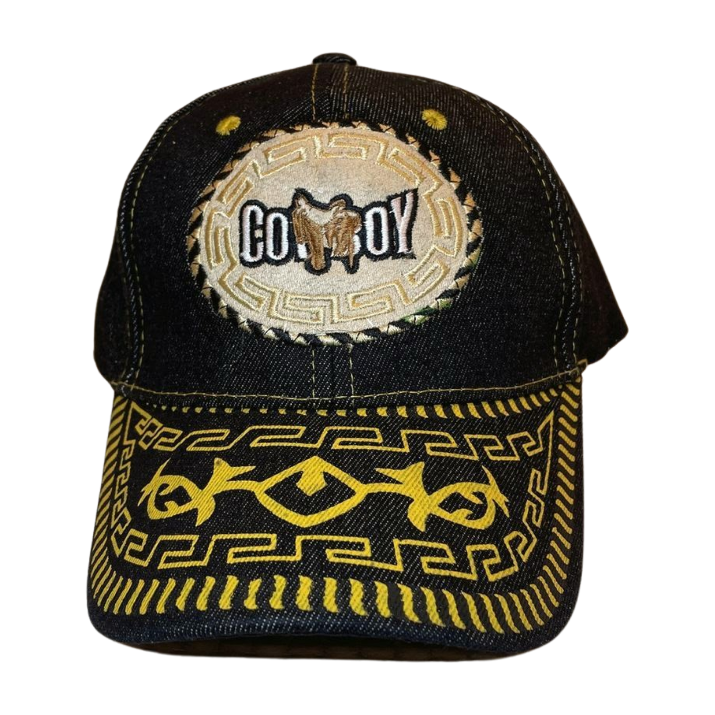 HP cowboy embroidery velcro ball cap - DENIM/BLACK - Burzip Wholesale