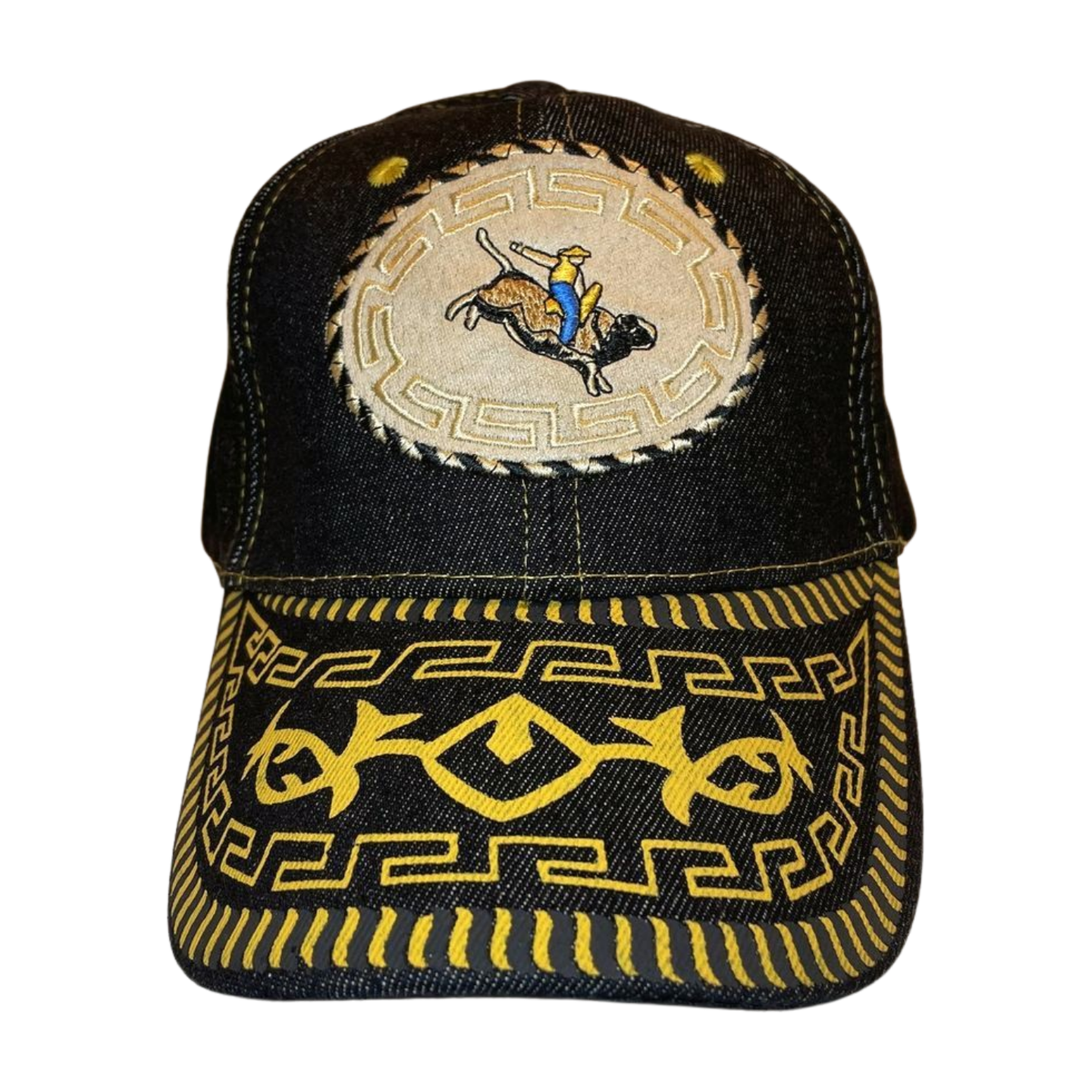 HP cowboy embroidery velcro ball cap - DENIM/BLACK2 - Burzip Wholesale