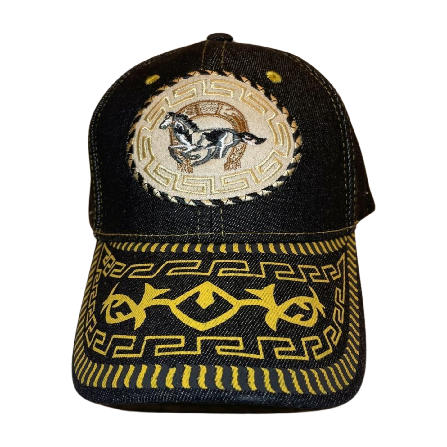 HP cowboy embroidery velcro ball cap - DENIM/BLACK3 - Burzip Wholesale
