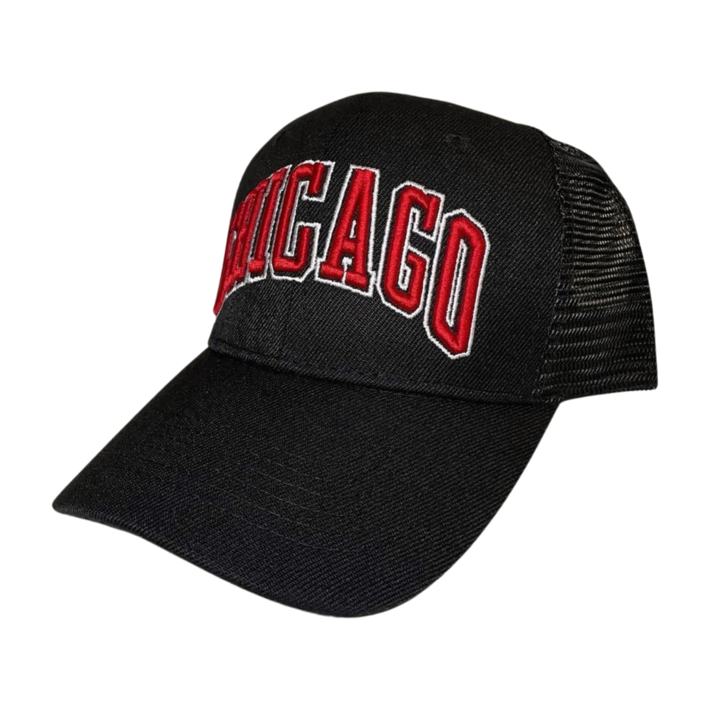 HPM-DZ-CHICAGO EMBHROIDERY, MESH BACK, VELCRO-DZ - BLACK - RED CHICAGO - Burzip Wholesale