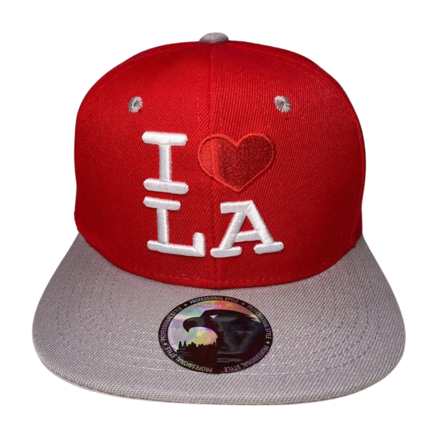HP I LOVE LA EMBROIDERY, FLAT BILL ACRIL SNAPBACK - GREY/RED - Burzip Wholesale
