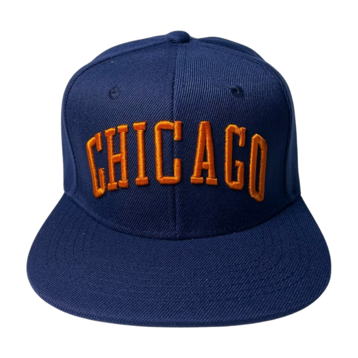 PS-CHICAGO-DZ-CHICAGO EMBROIDERY, FLAT BILL SNAPBACK-$5.50 - NAVY-ORANGE - Burzip Wholesale