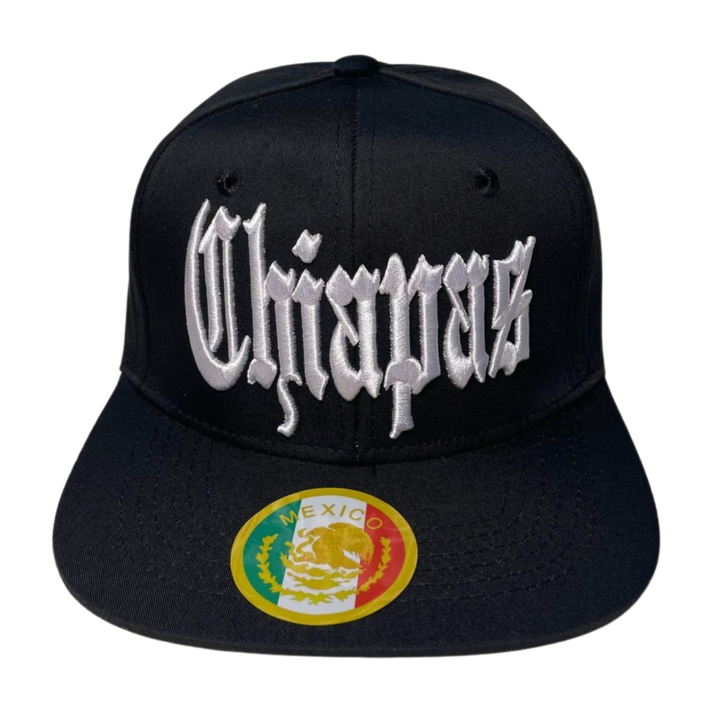 HP CLASSIC LETTER WHT EMBROIDERY ON BLACK CAP FLAT BILL - CHIAPAS - Burzip Wholesale