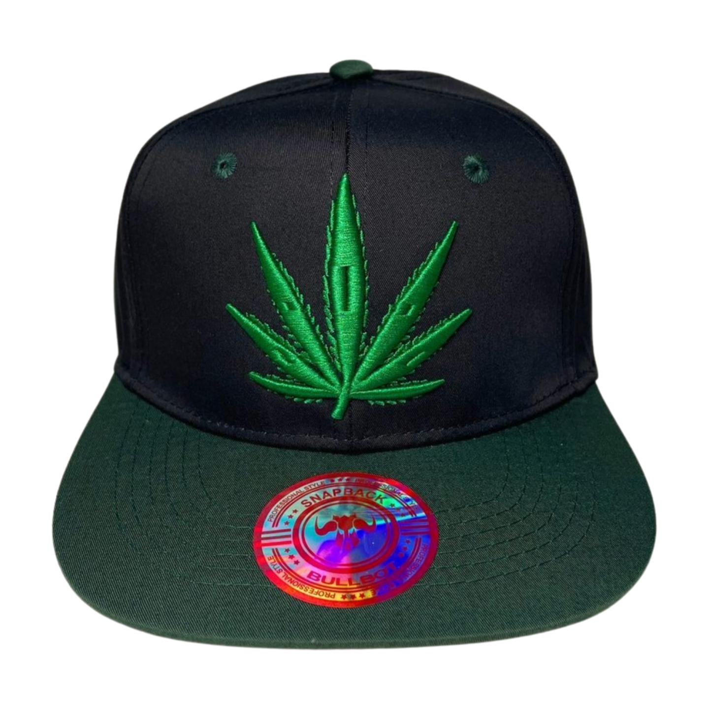 HP LEAVE Marijuana Embroidery Flat Bill Snapback - BLK/D.GREEN-GREEN - Burzip Wholesale