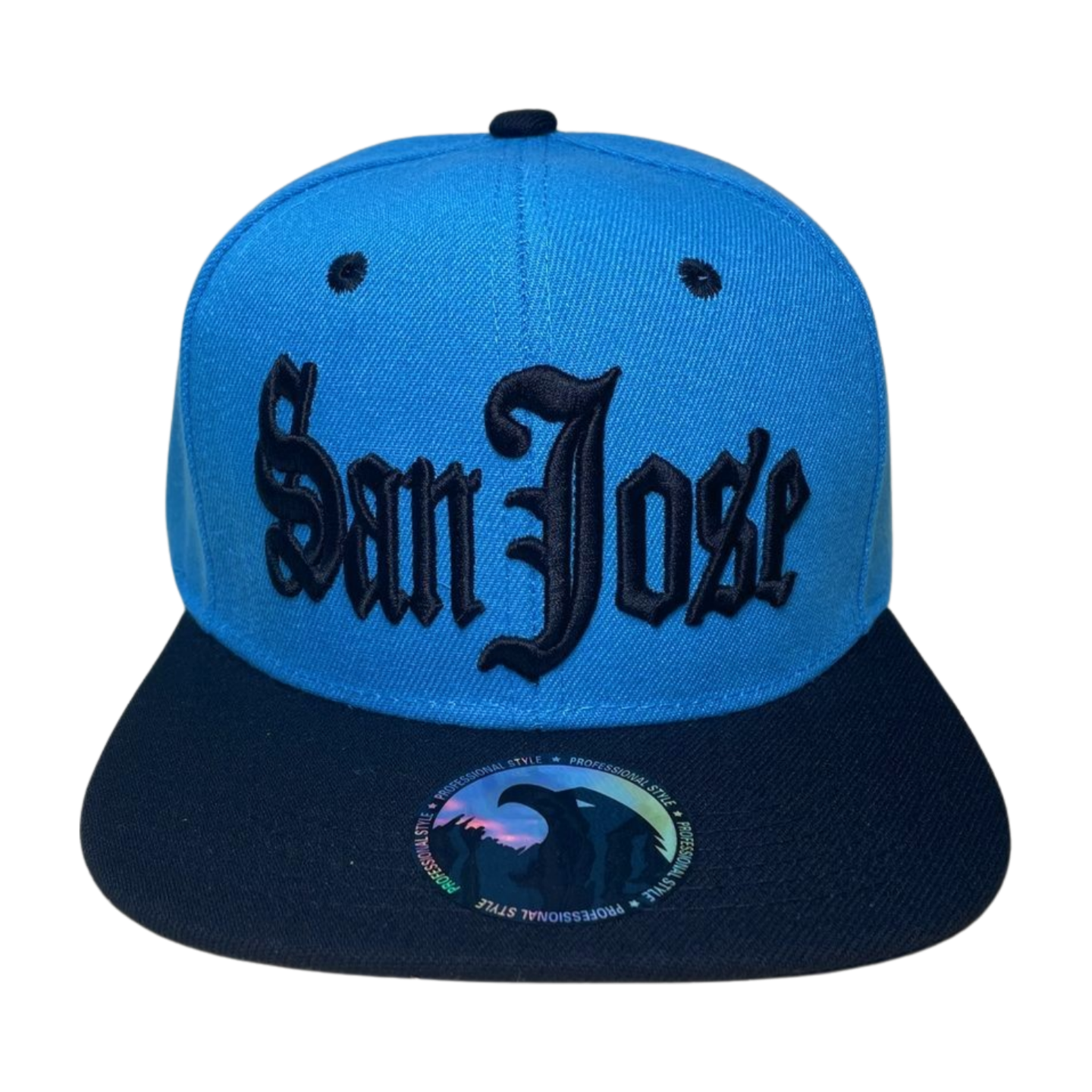 HPF-PK6-SAN JOSE EMBROIDERY, FLATBILL SNAPBACK 6PCS/PACK - BLUE/BLACK1 - Burzip Wholesale