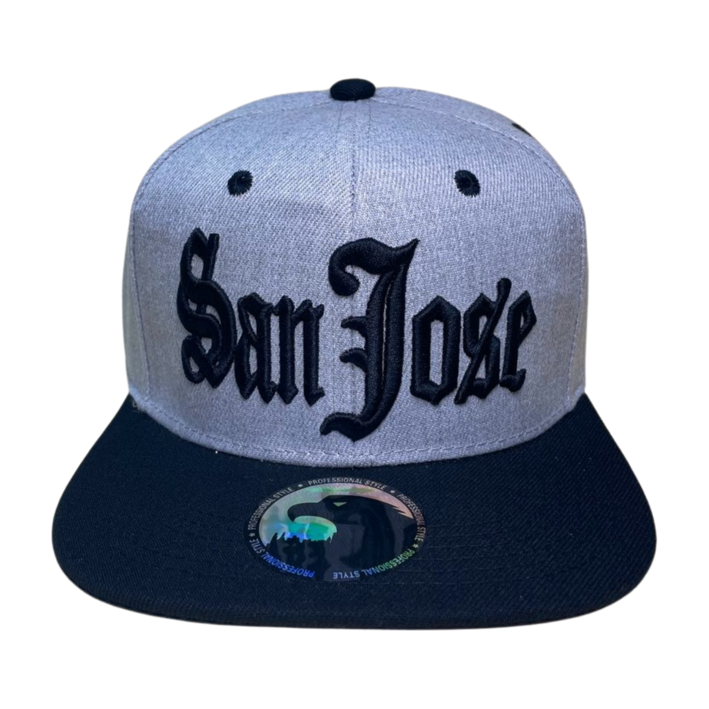 HPF-PK6-SAN JOSE EMBROIDERY, FLATBILL SNAPBACK 6PCS/PACK - GREY/BLACK - Burzip Wholesale