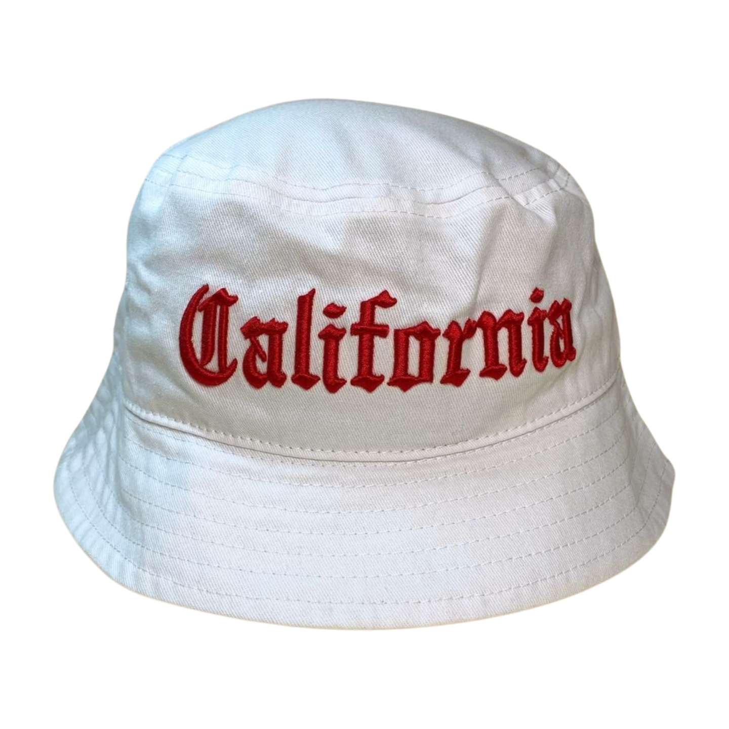 Bucket-DZ-CALIFORNIA Embroidery 12PCS/DZ HBC - WHT/RED - Burzip Wholesale