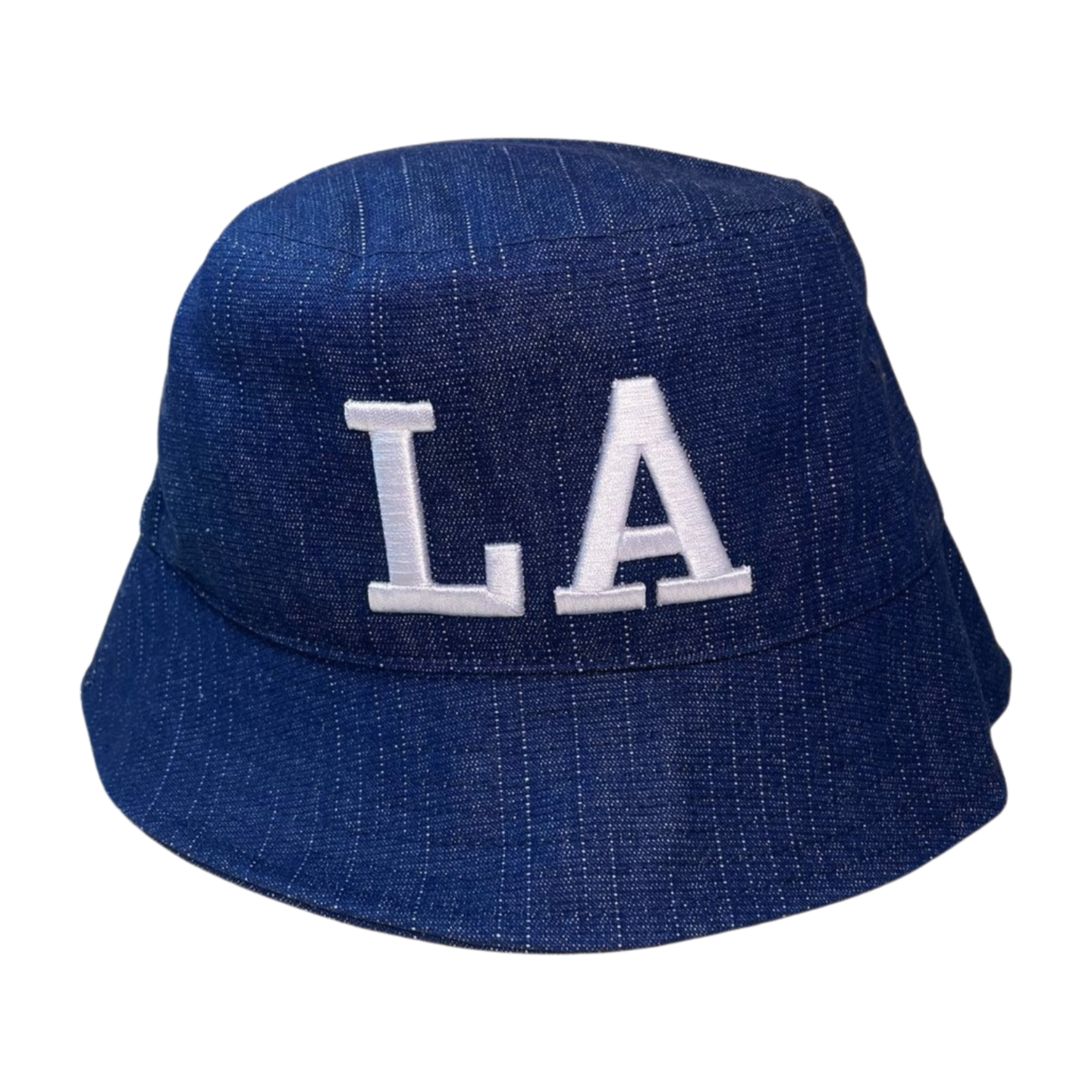 Bucket with College Font LA Embroidery Contrasted Thread Color - DENIM/WHT - Burzip Wholesale