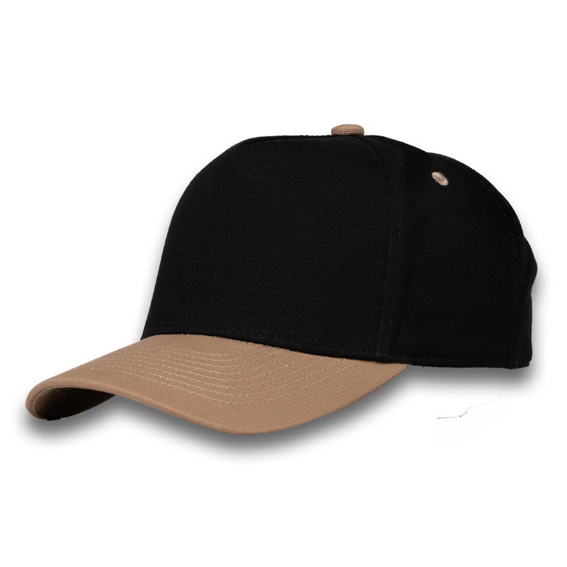 5 Panel Two Tone Structured Snapback Cap Tc - Black Khaki - Burzip Wholesale