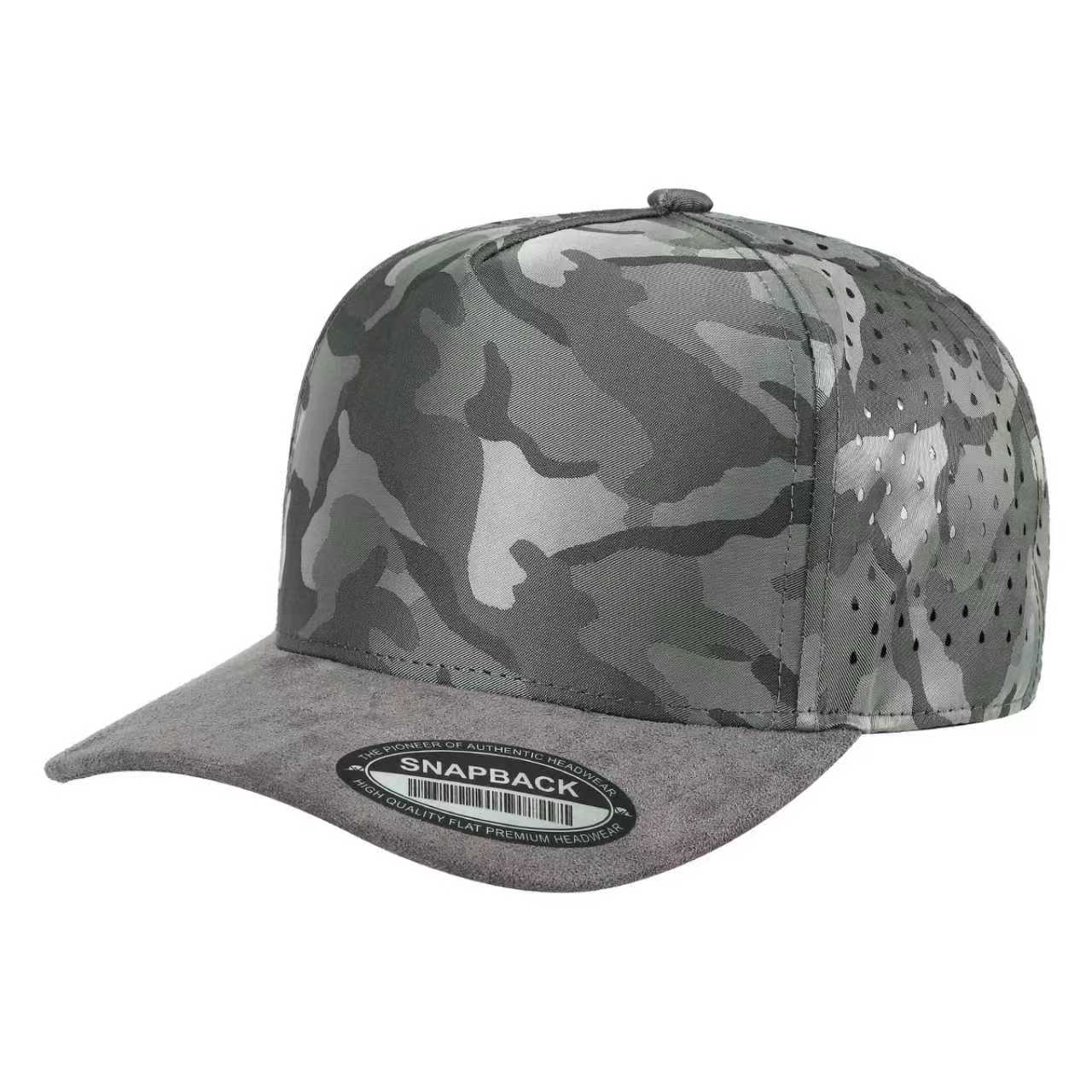 5panel Camo Crown W/ Laser Vented Back and Suede Bill Snapback Tccsl - D.GREY - Burzip Wholesale