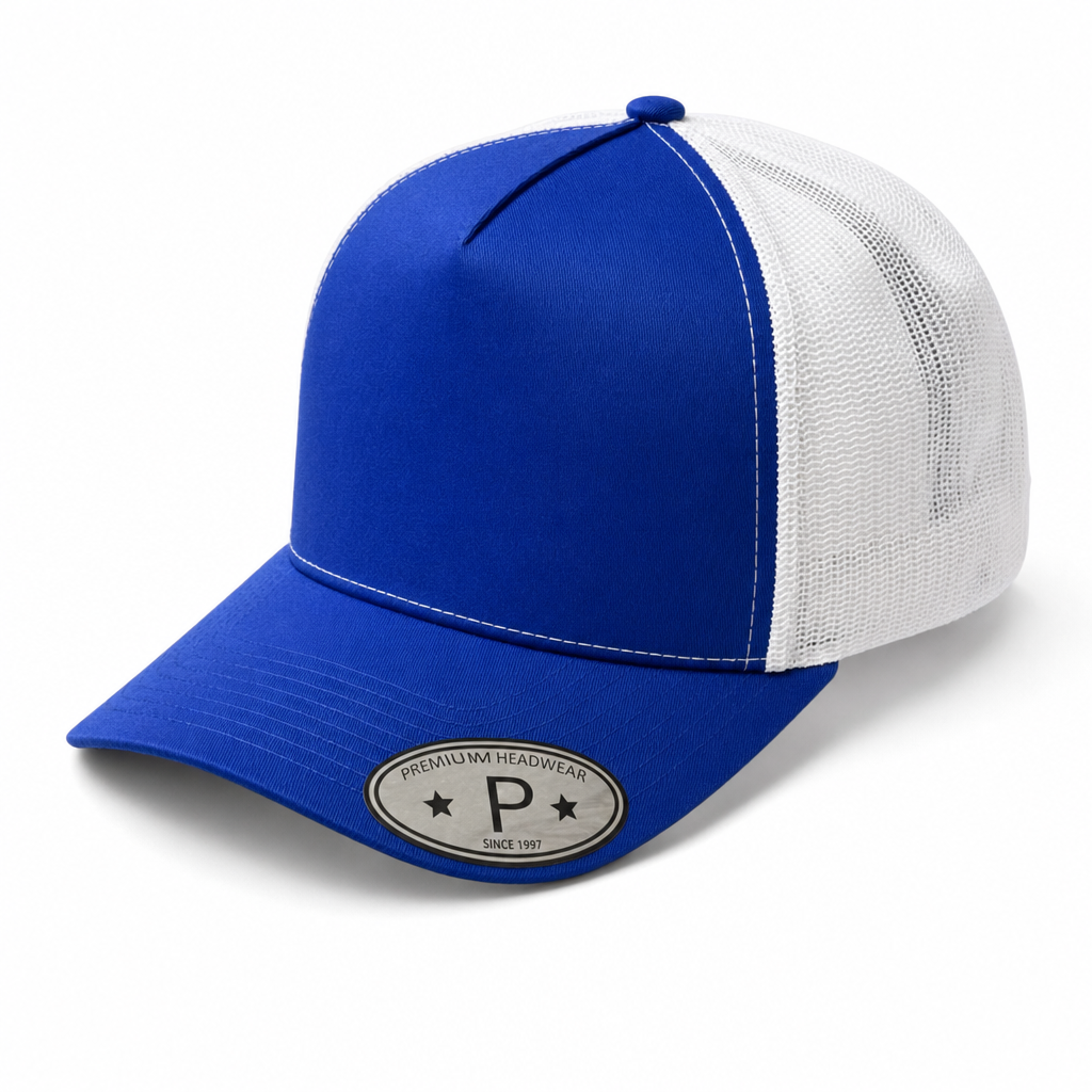 Royal and White 5 Panel Curved Bill Mesh Snapback Cap #5PCM