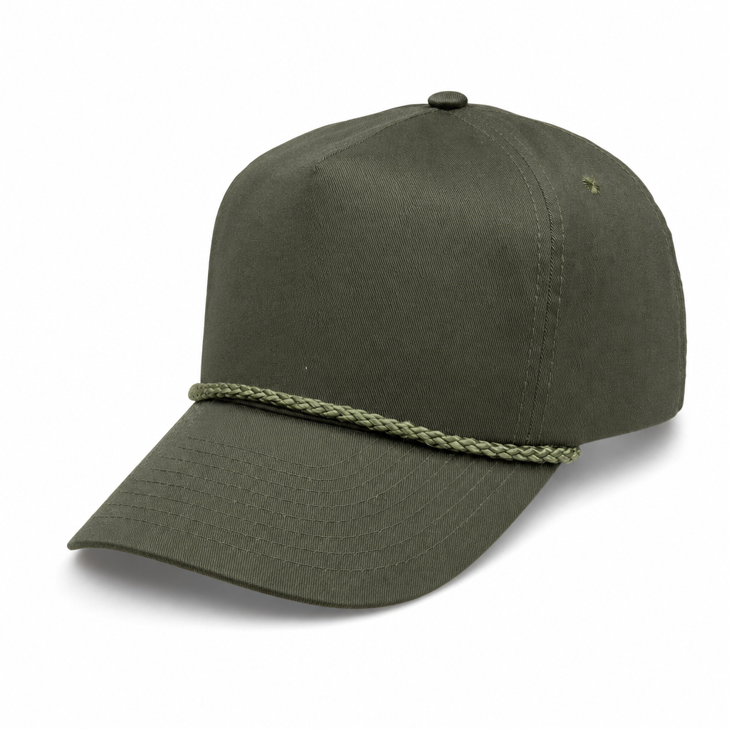 5 Panel Unstructured W/Rope front Snapback Plain cap #506R in OLIVE - Style 5PCR-UNS | Burzip