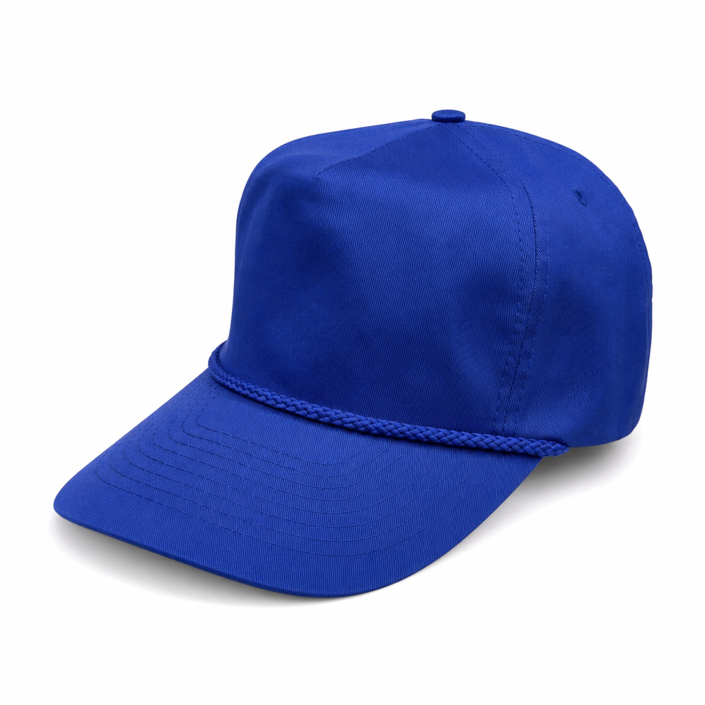5 Panel Unstructured W/Rope front Snapback Plain cap #506R in ROAYL - Style 5PCR-UNS | Burzip