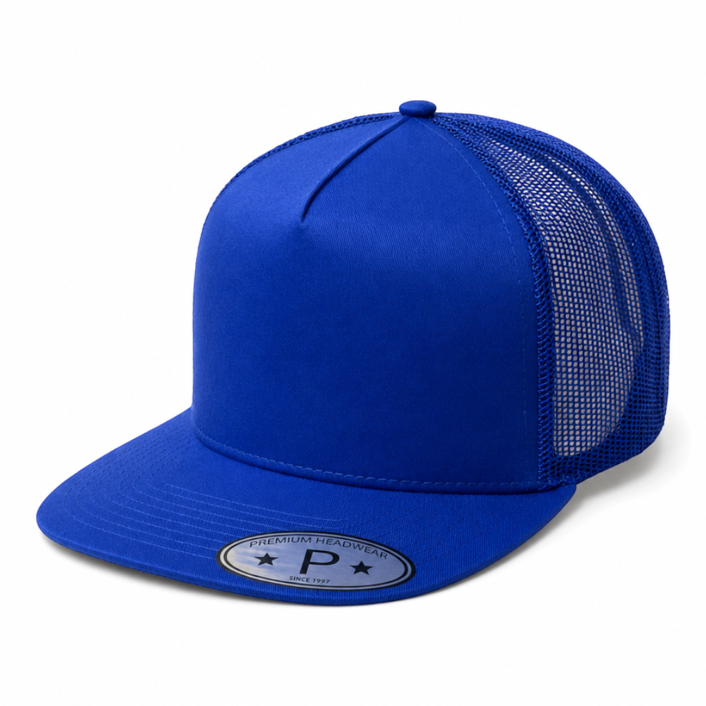 5 Panel High Profile Flat Bill Mesh Trucker Cap #5PFM