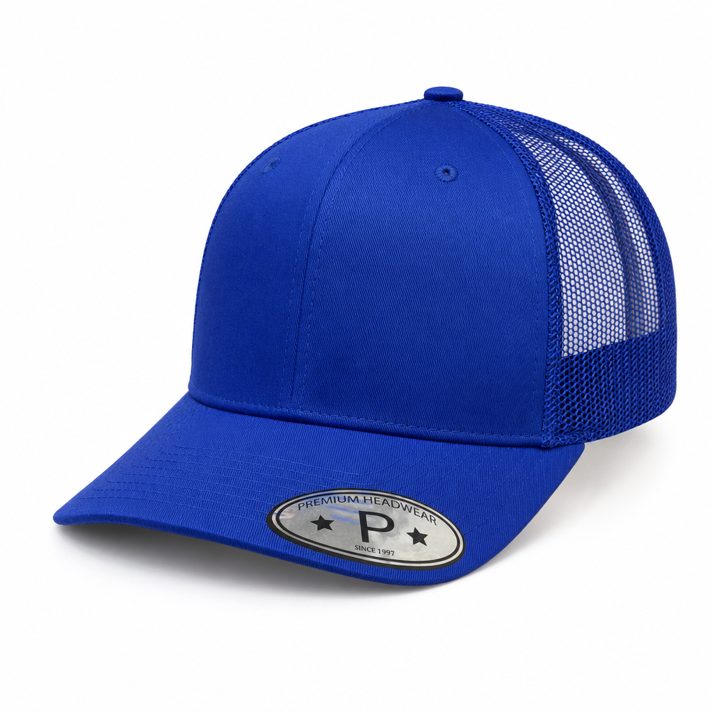 6 Panel Trucker mesh back Snapback Plain Cap #606M in ROYAL - Style 6PCM | Burzip