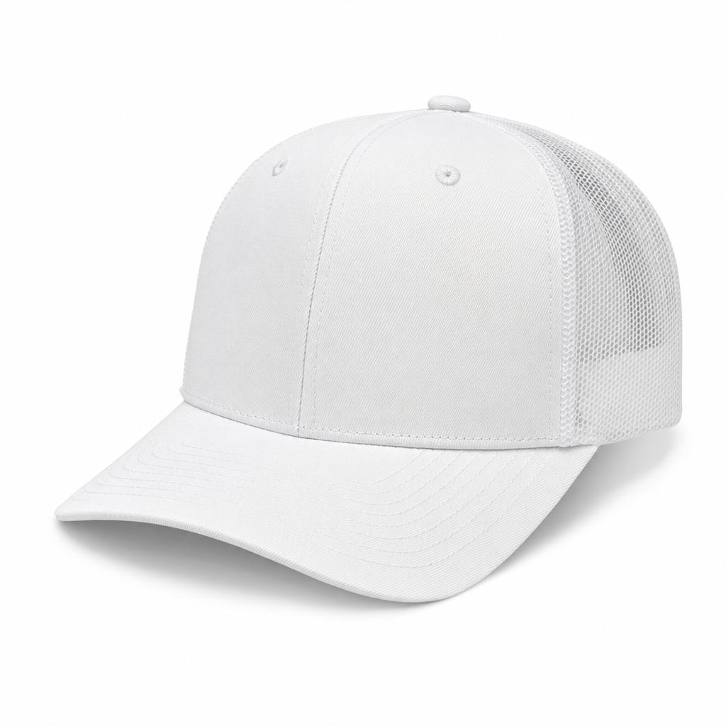 6 Panel Trucker mesh back Snapback Plain Cap #606M in WHITE - Style 6PCM | Burzip