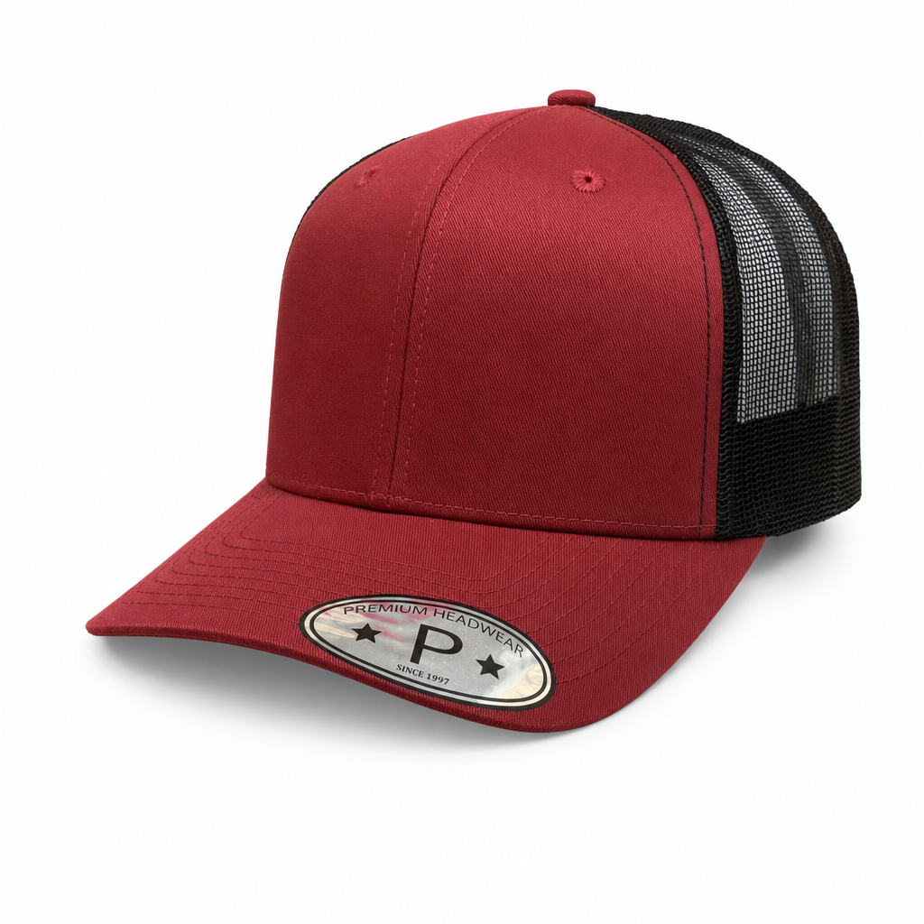 6 Panel Trucker mesh back Snapback Plain Cap #606M in WINE-BLACK - Style 6PCM | Burzip