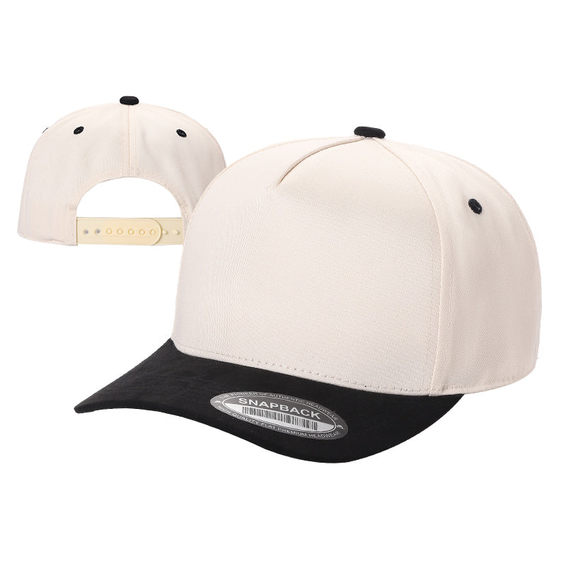 5panel Twill Head Suede Bill Blank Caps Tcs - TAN/BLK - Burzip Wholesale