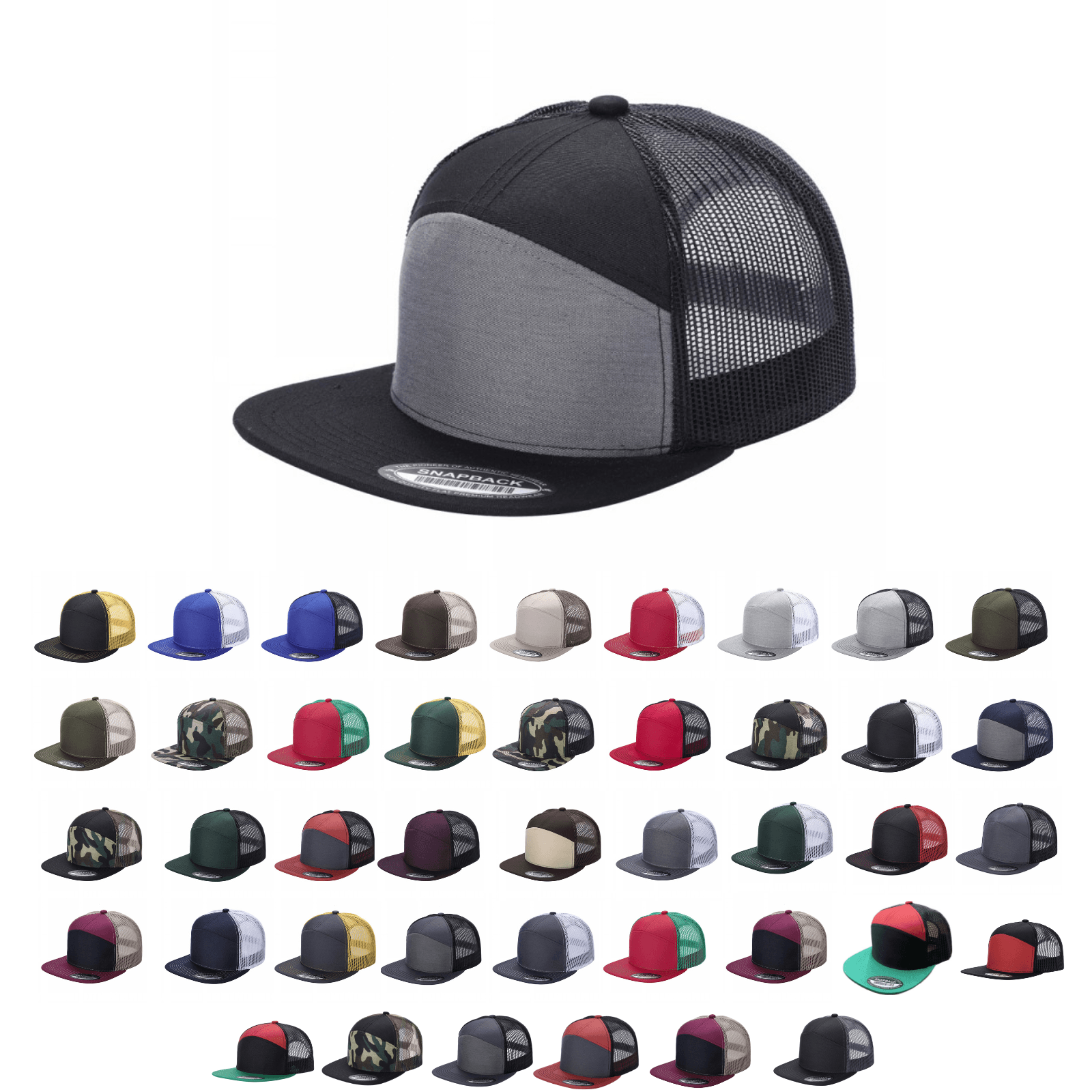 7panel Flatbill Trucker Mesh Snapback Blank Hats 7ftm - BROWN - Burzip Wholesale