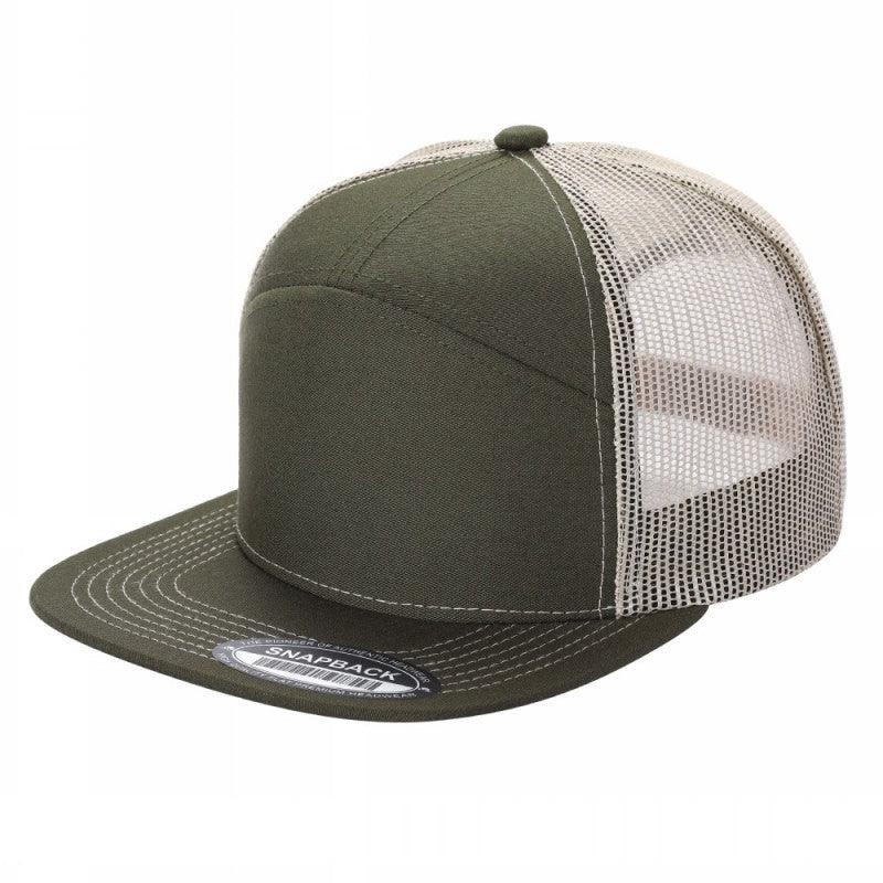 7panel Flatbill Trucker Mesh Snapback Blank Hats 7ftm - 2-D.green/gold - Burzip Wholesale