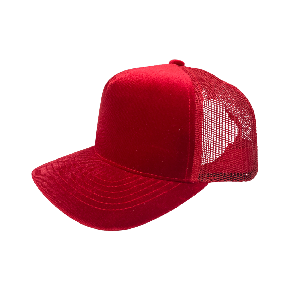 5panel Velvet W/mesh Back 5panel Cap Vvwy - RED - Burzip Wholesale