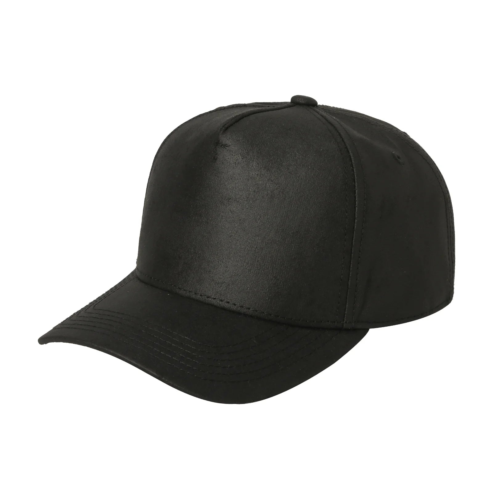 5panel Textured Leather Pu Fabric Snapback Cap 5rs - BLACK - Burzip Wholesale