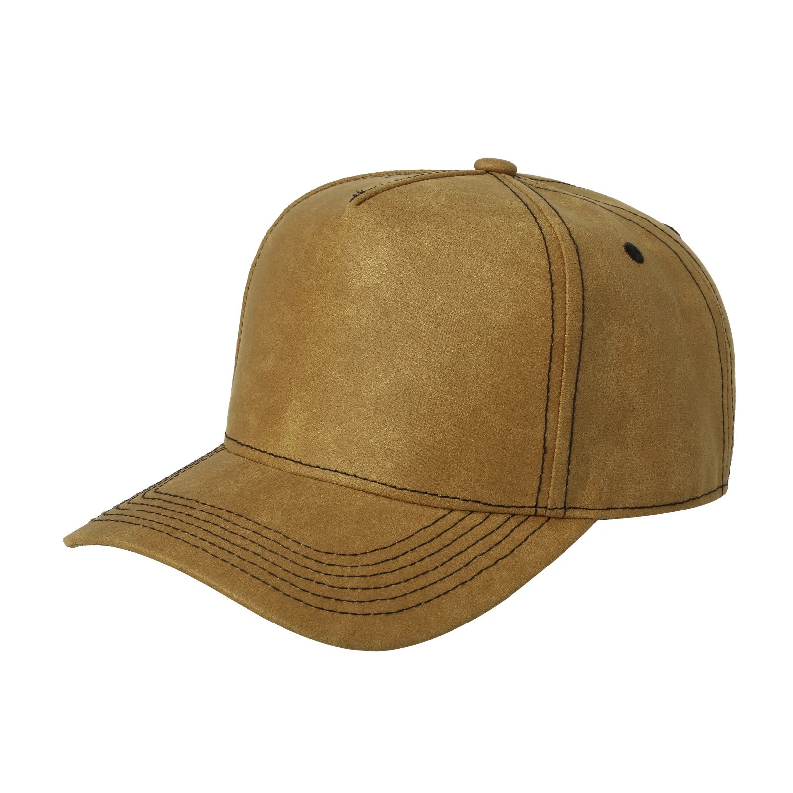 5panel Textured Leather Pu Fabric Snapback Cap 5rs - L.BROWN - Burzip Wholesale