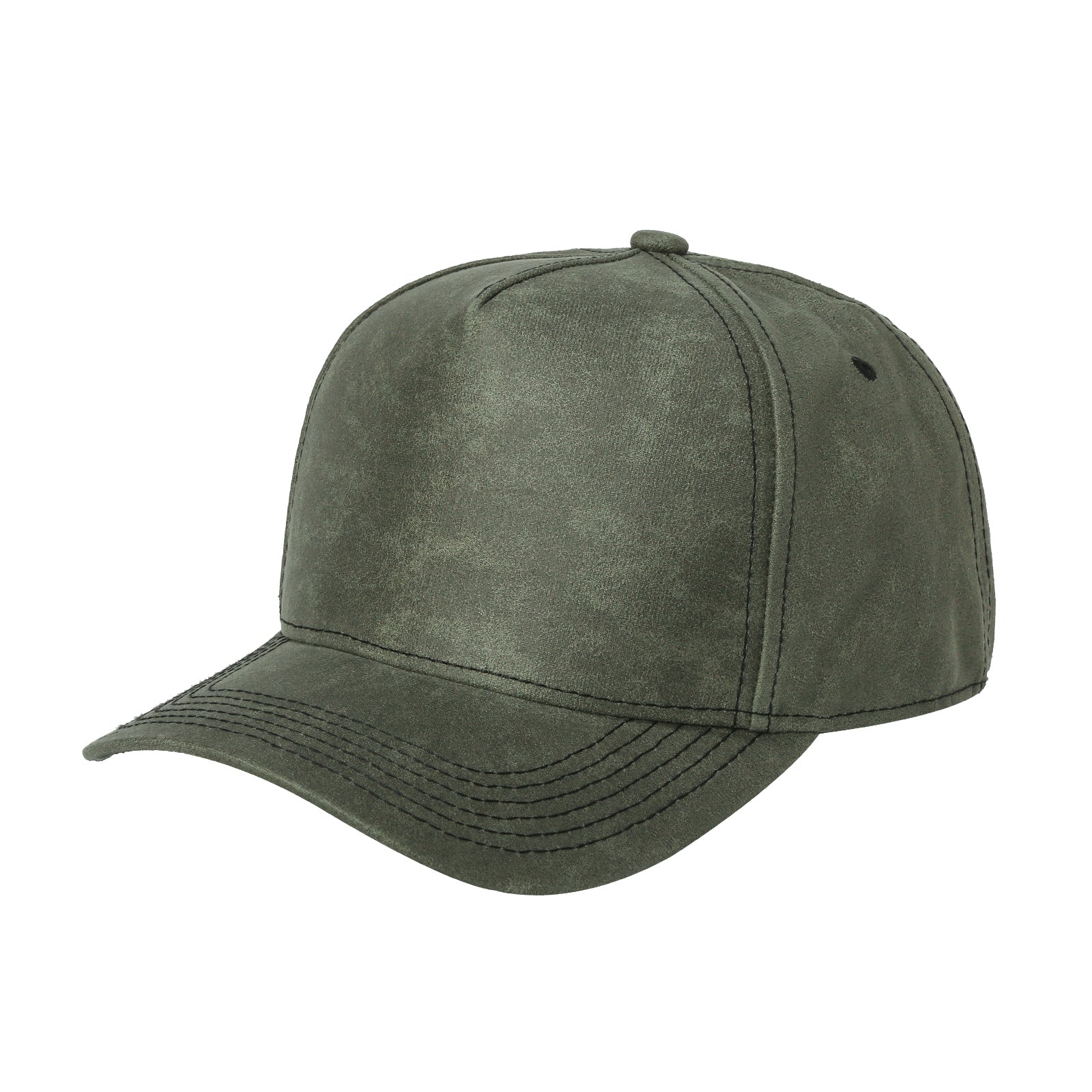 5panel Textured Leather Pu Fabric Snapback Cap 5rs - OLIVE - Burzip Wholesale
