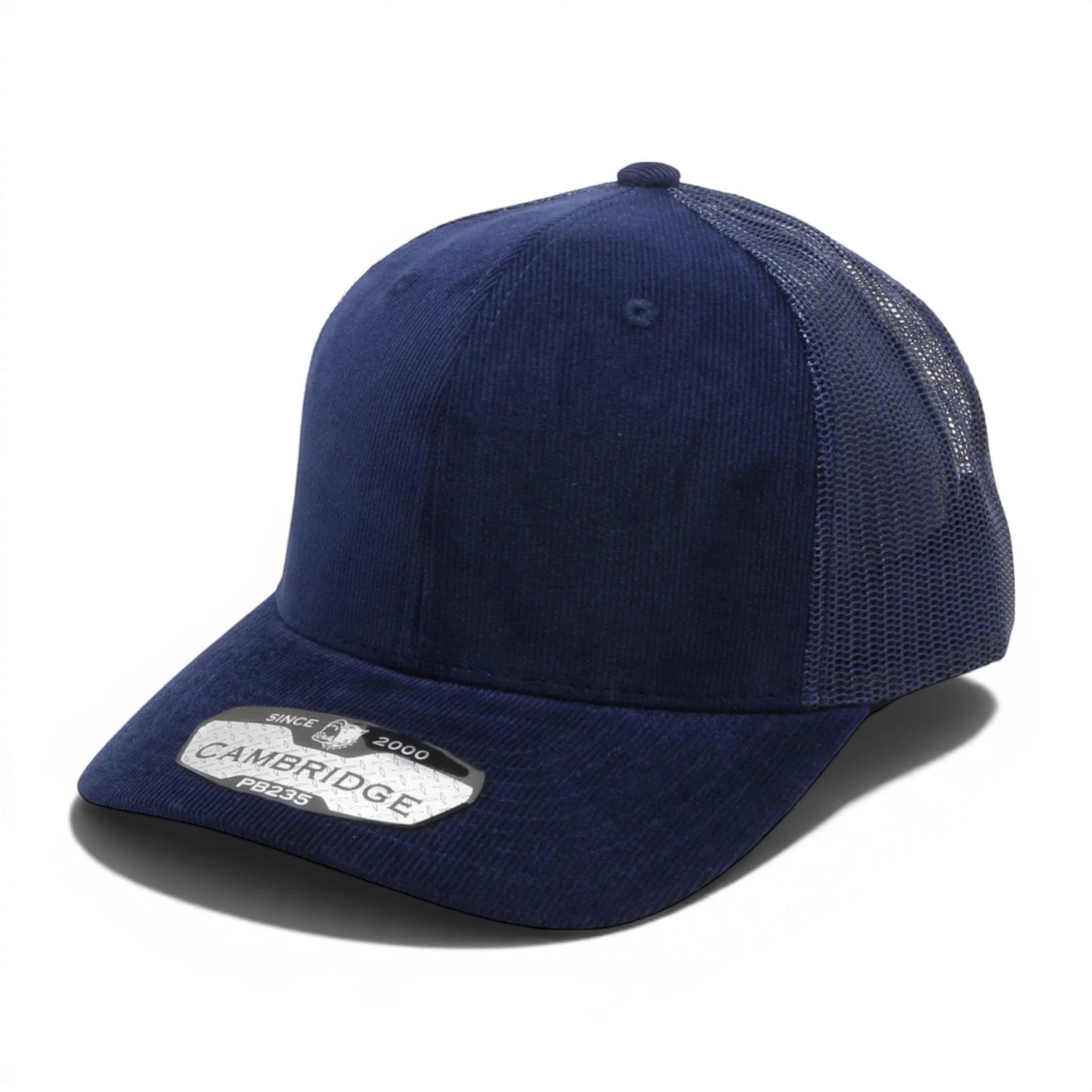 Navy PB235 6 panel corduroy mesh structured adjustable snapback blank cap for embroidery