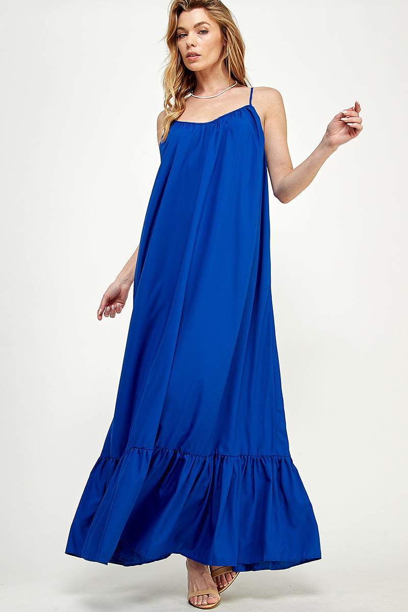 SD0142-1PC-WOVEN CAMI STRAPS SCOOP NECK MAXI DRESS-$18 (Display Sample) - selected color - Burzip Wholesale