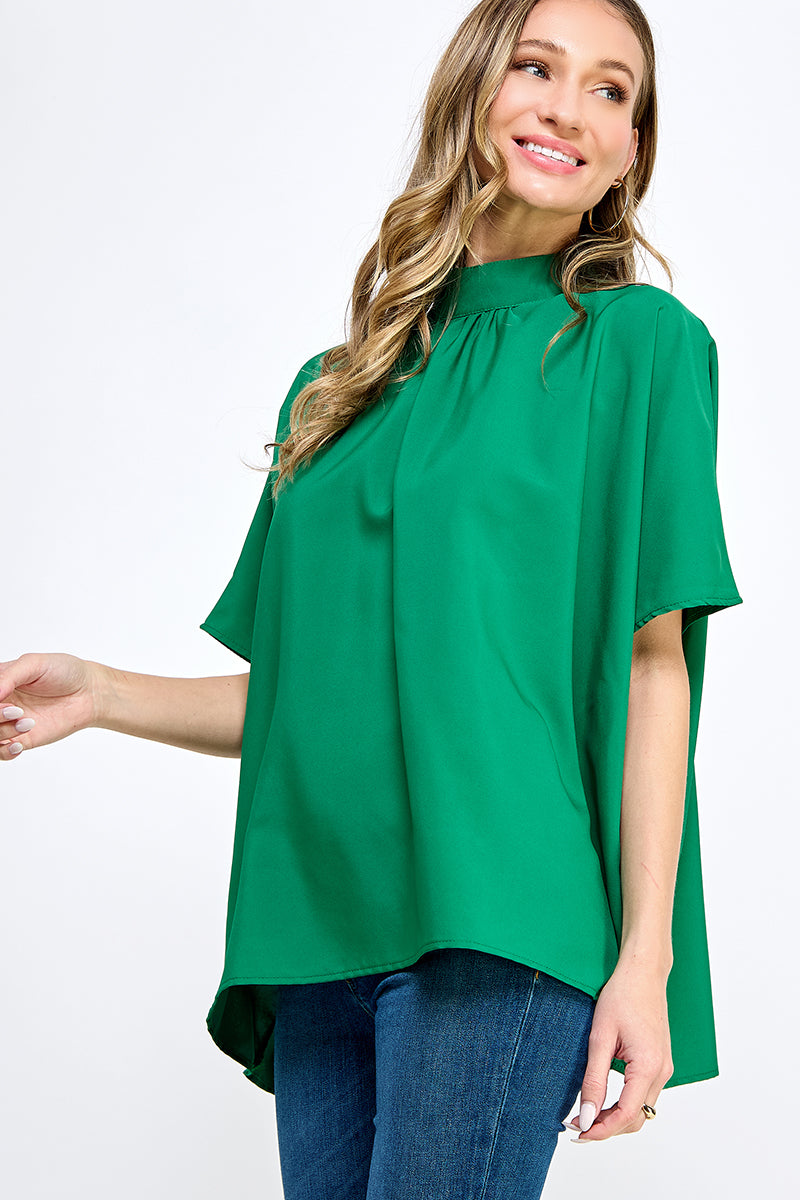 ST0170 BOXY STYLE MOCK NECK WOVEN TOP - selected color - Burzip Wholesale