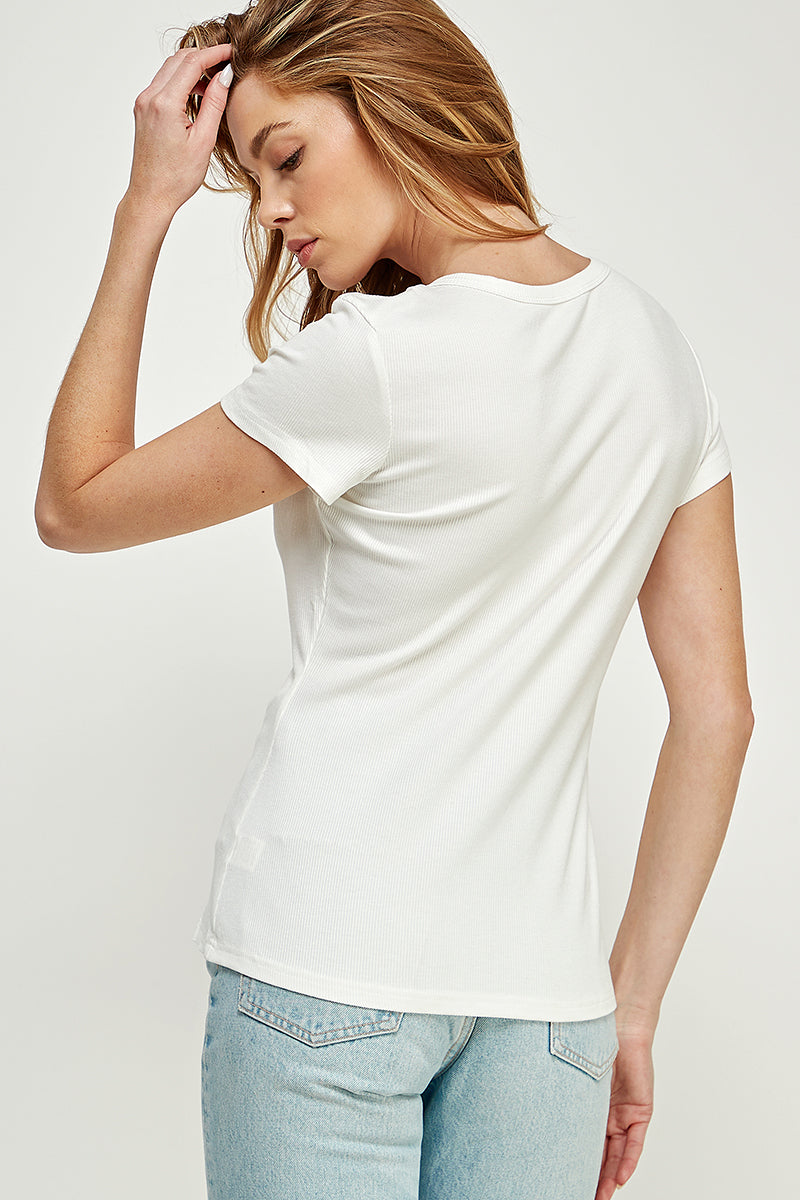 ST0202 (smlxl) Buttons Slim Fit V Neck Knit Top - selected color - Burzip Wholesale