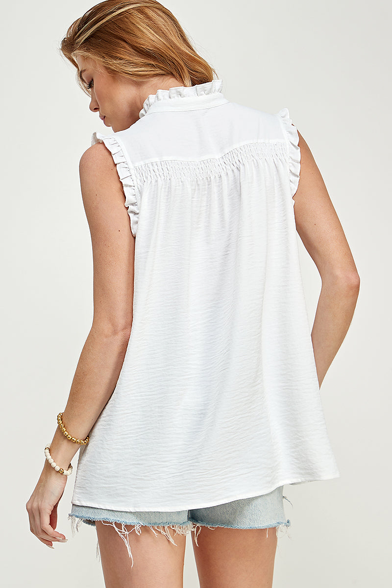 ST0203-1pc-WOVEN SLEEVE LESsS HALF PLACKET W/ BUTTON-$18 (Sample for Display) - PINK/M - Burzip Wholesale