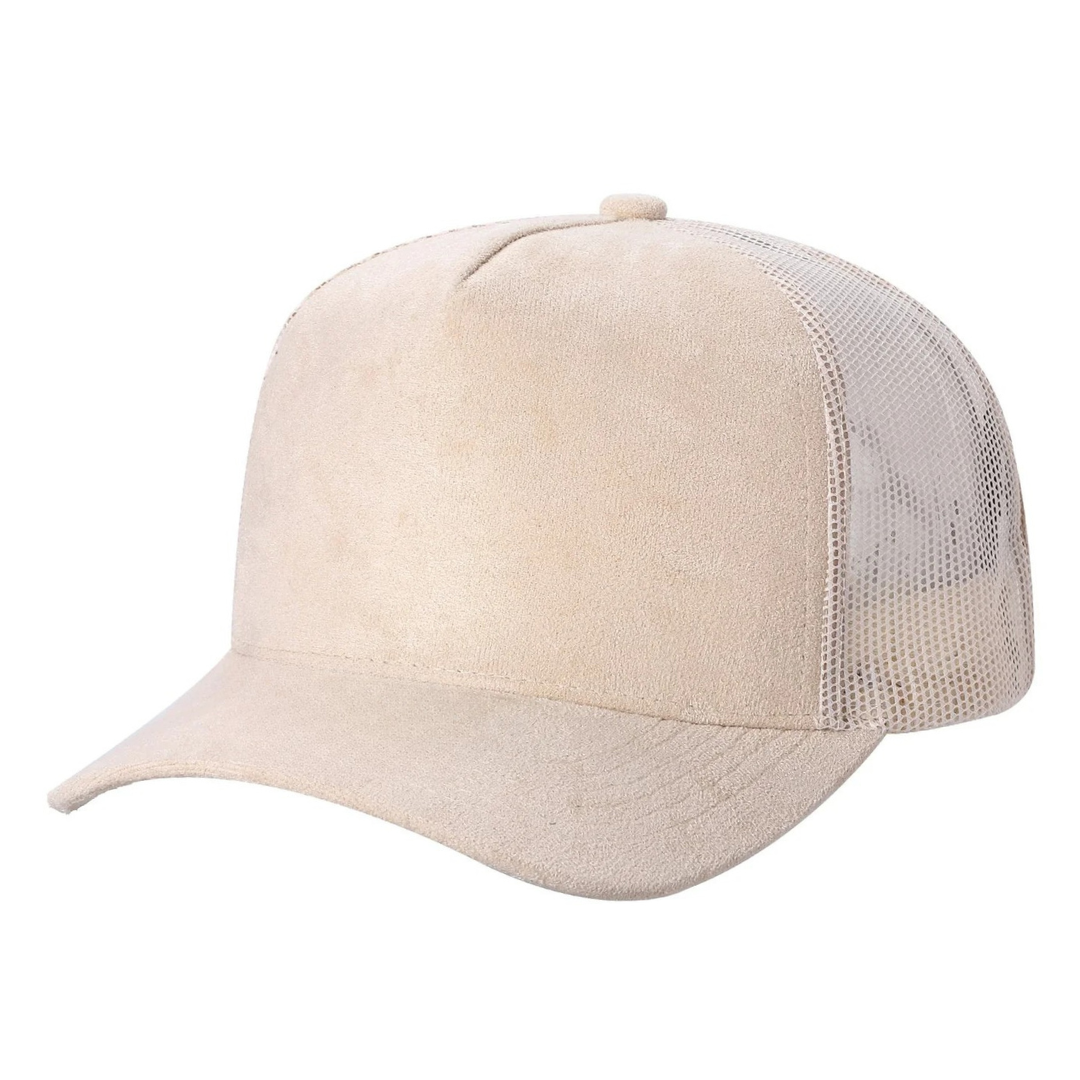 5Panel Suede Front Mesh Back Trucker Cap for Burning Art sum 520 - L.BROWN - Burzip Wholesale