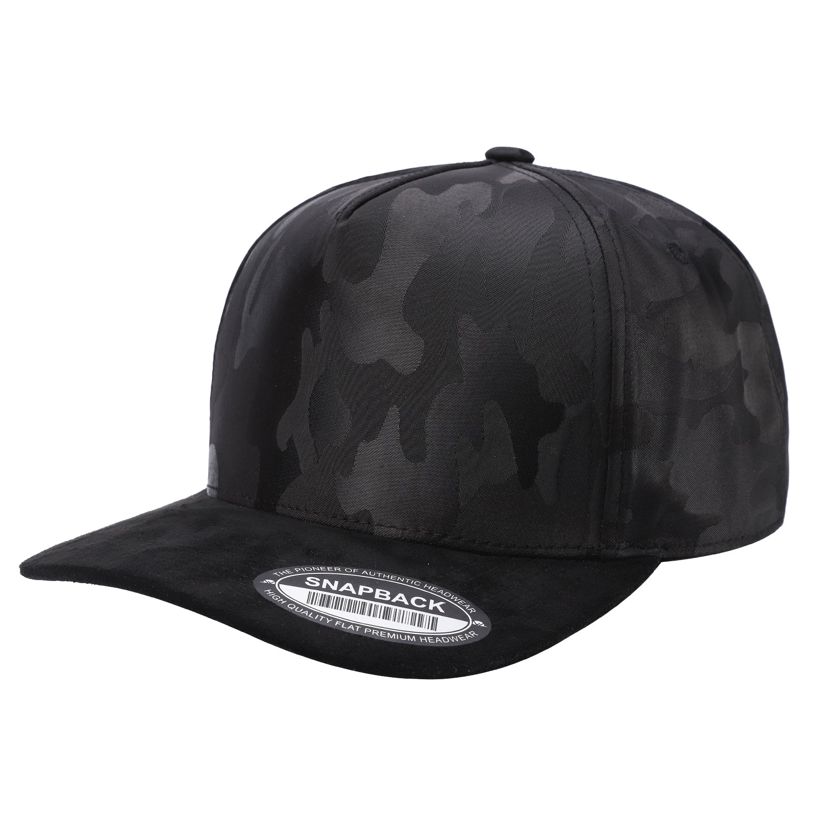 5panel Camo Head with Suede Fabric Bill Snapback Tccs - BLACK/BLK - Burzip Wholesale