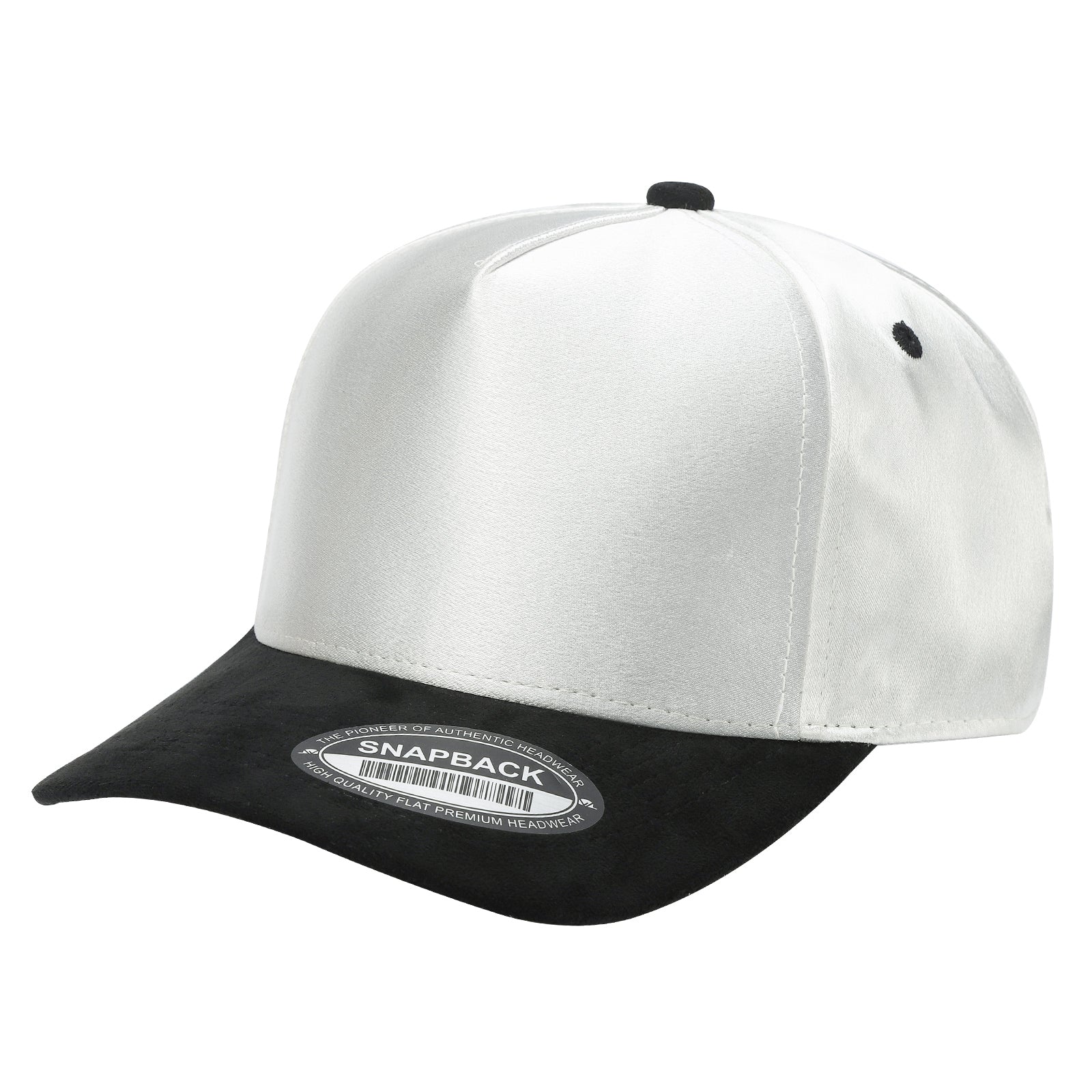 SATIN CROWN & SUEDE BILL 5PANEL SNAP BACK-PREPACK tcsts - WHITE/ROYAL - Burzip Wholesale