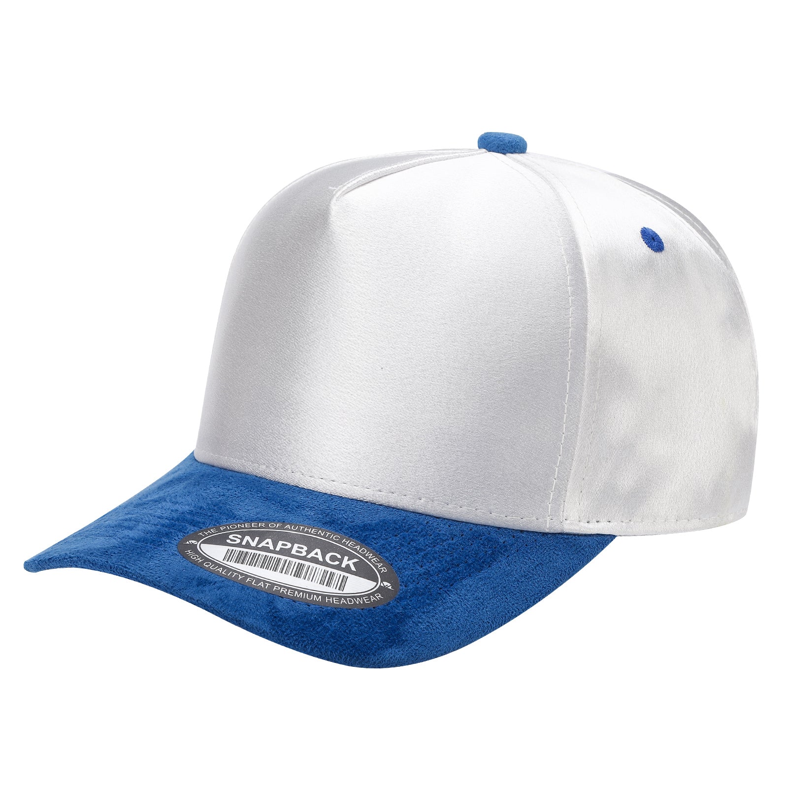 SATIN CROWN & SUEDE BILL 5PANEL SNAP BACK-PREPACK tcsts - WHITE/RED - Burzip Wholesale