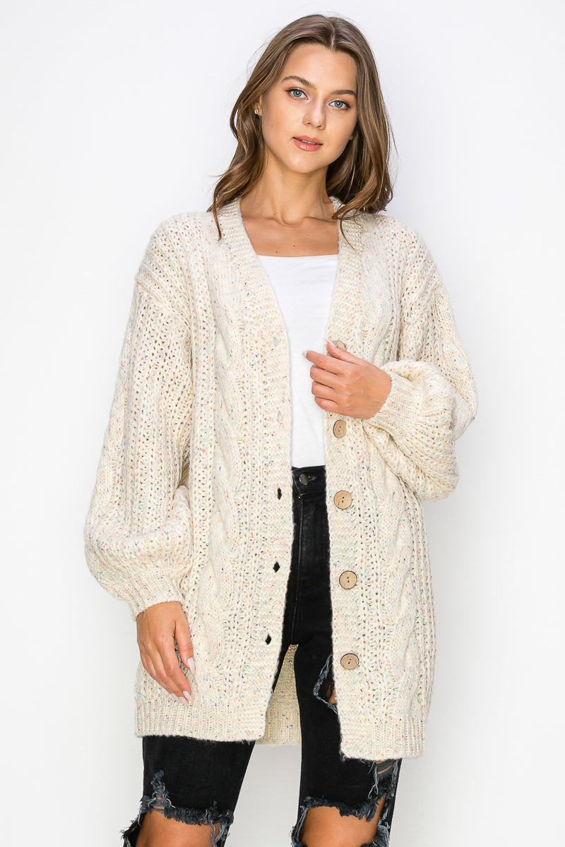 WC0012-CHUNKY SWEATER CARDIGAN - BEIGE / M - Burzip Wholesale