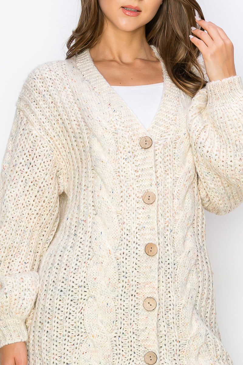 WC0012-CHUNKY SWEATER CARDIGAN - BEIGE / 222=6pcs * $18 - Burzip Wholesale