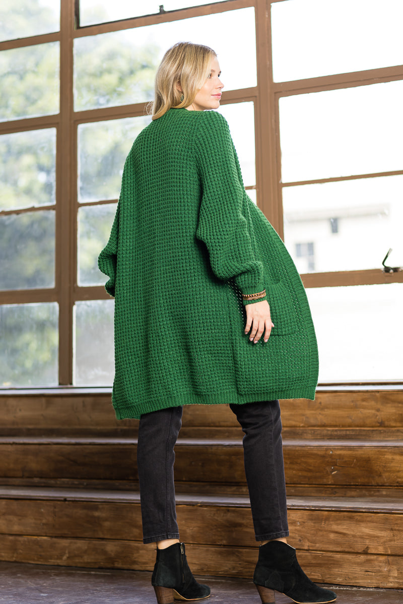 WC0017-WAFFLE SWEATER CARDIGAN - PINK / L - Burzip Wholesale