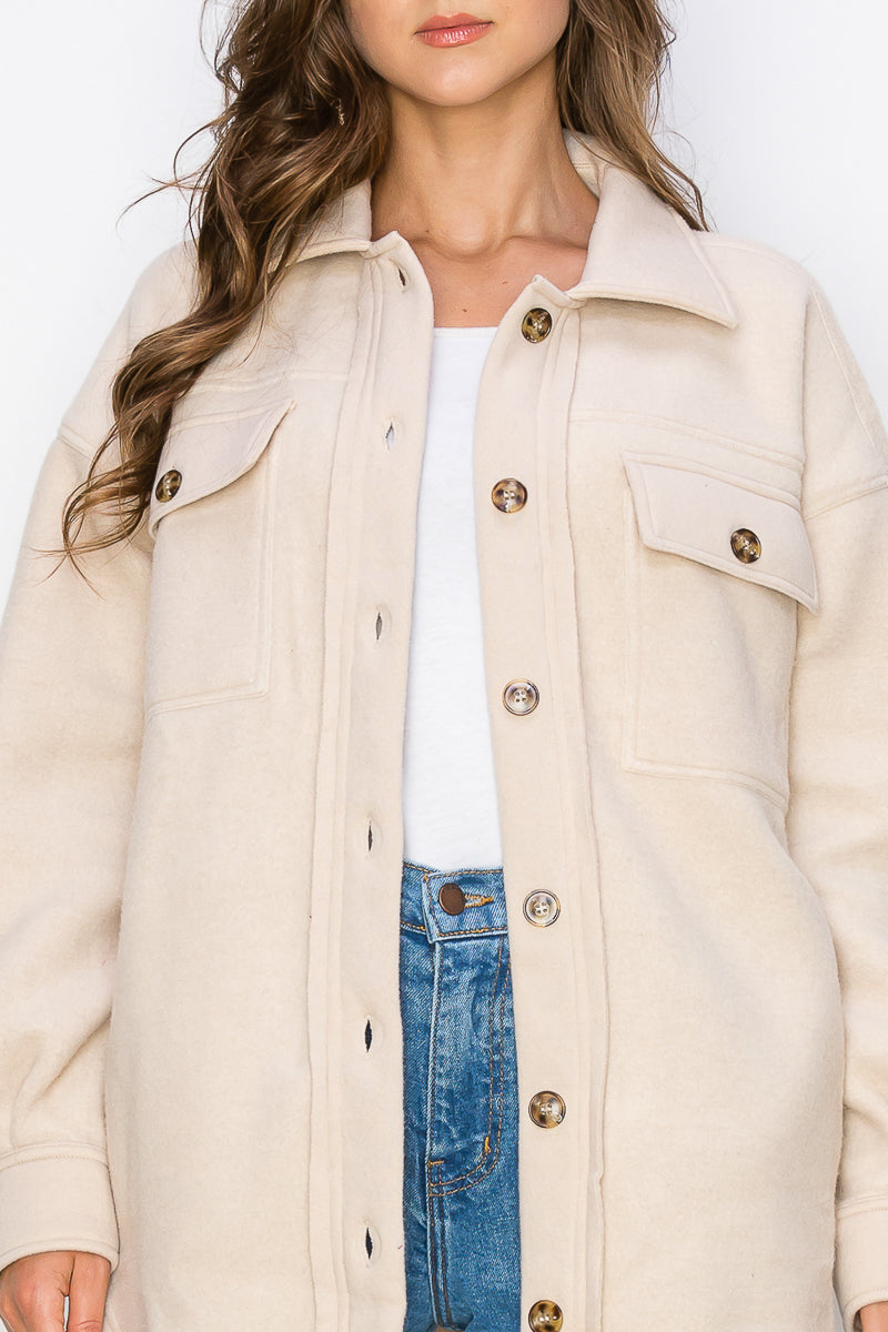 WK0022 Fleece Button Down Oversized Jacket - selected color - Burzip Wholesale