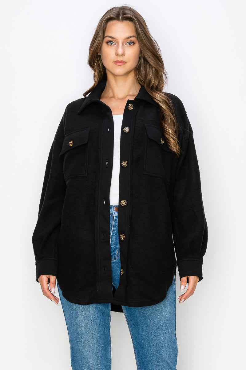 WK0022 Fleece Button Down Oversized Jacket - ORANGE / M - Burzip Wholesale