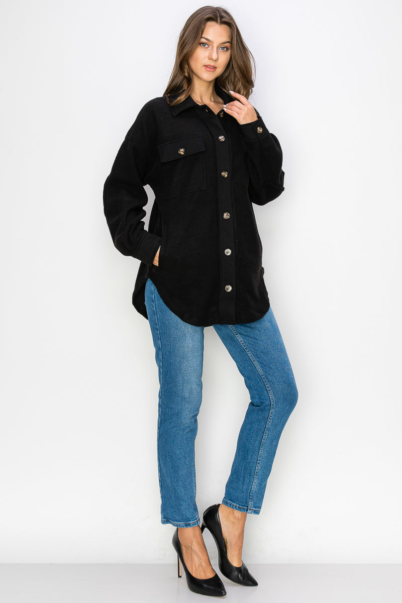 WK0022 Fleece Button Down Oversized Jacket - BEIGE / 111=3pcs / $28 - Burzip Wholesale