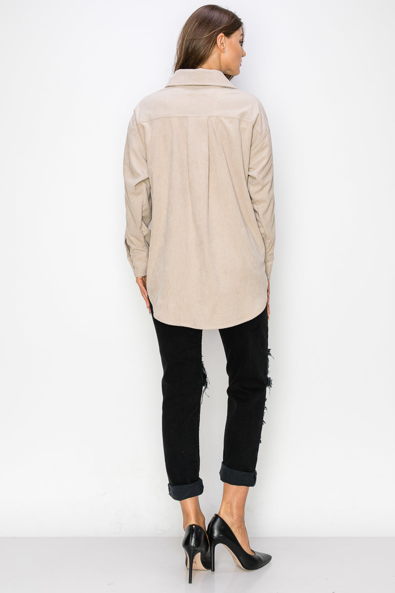 WK0023 Corduroy Button Front Shacket - MAUVE / L - Burzip Wholesale