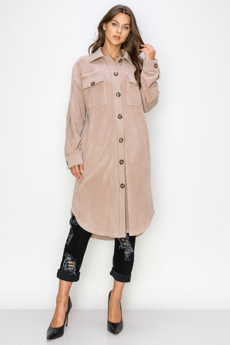 WK0029 Reverse Fleece Drop Sleeve Long Jacket - RUST / S - Burzip Wholesale