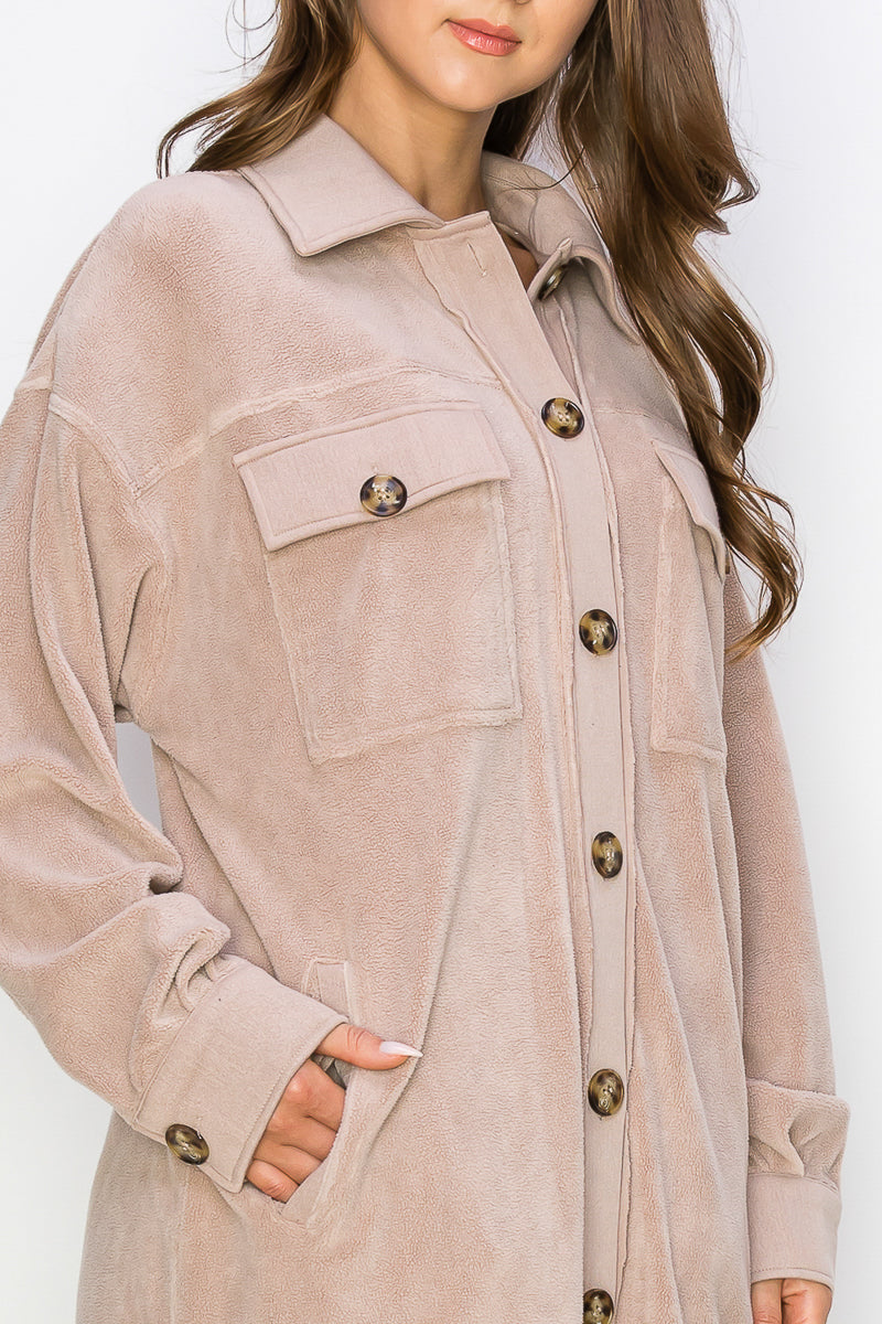 WK0029 Reverse Fleece Drop Sleeve Long Jacket - RUST / 111=3pcs / $28 - Burzip Wholesale