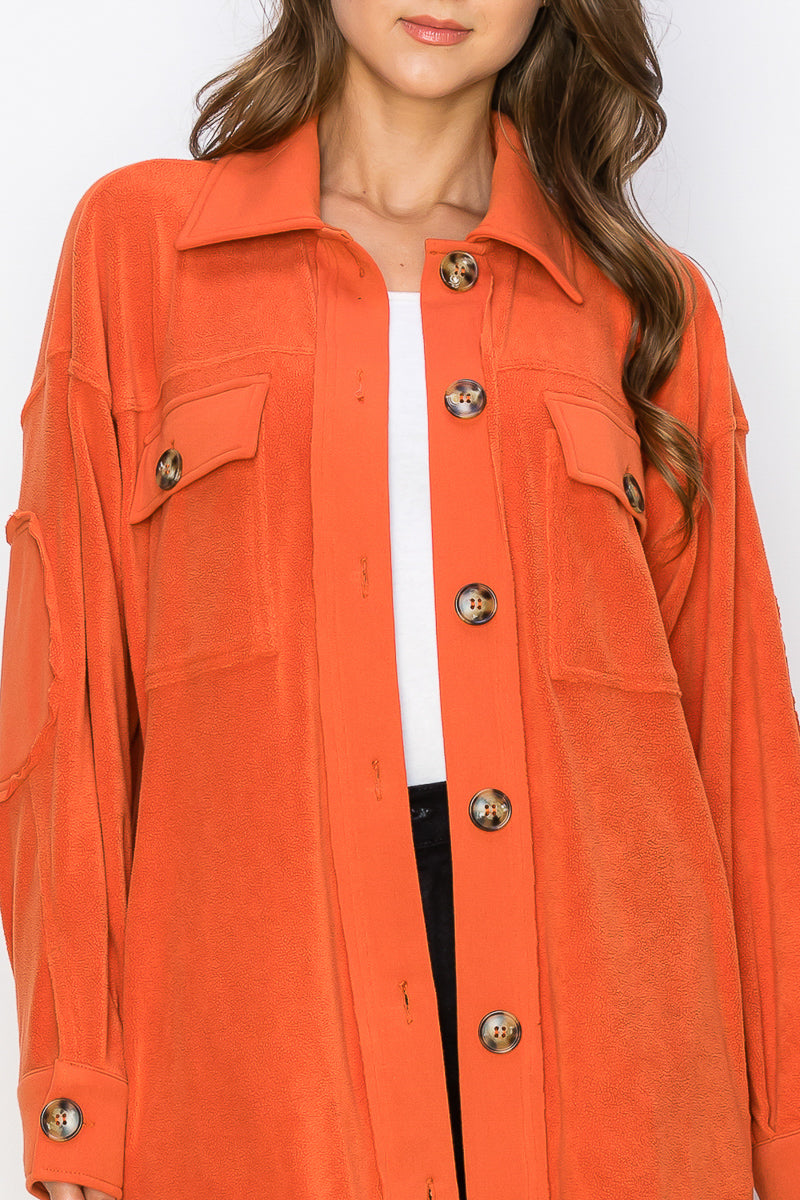 WK0029 Reverse Fleece Drop Sleeve Long Jacket - selected color - Burzip Wholesale
