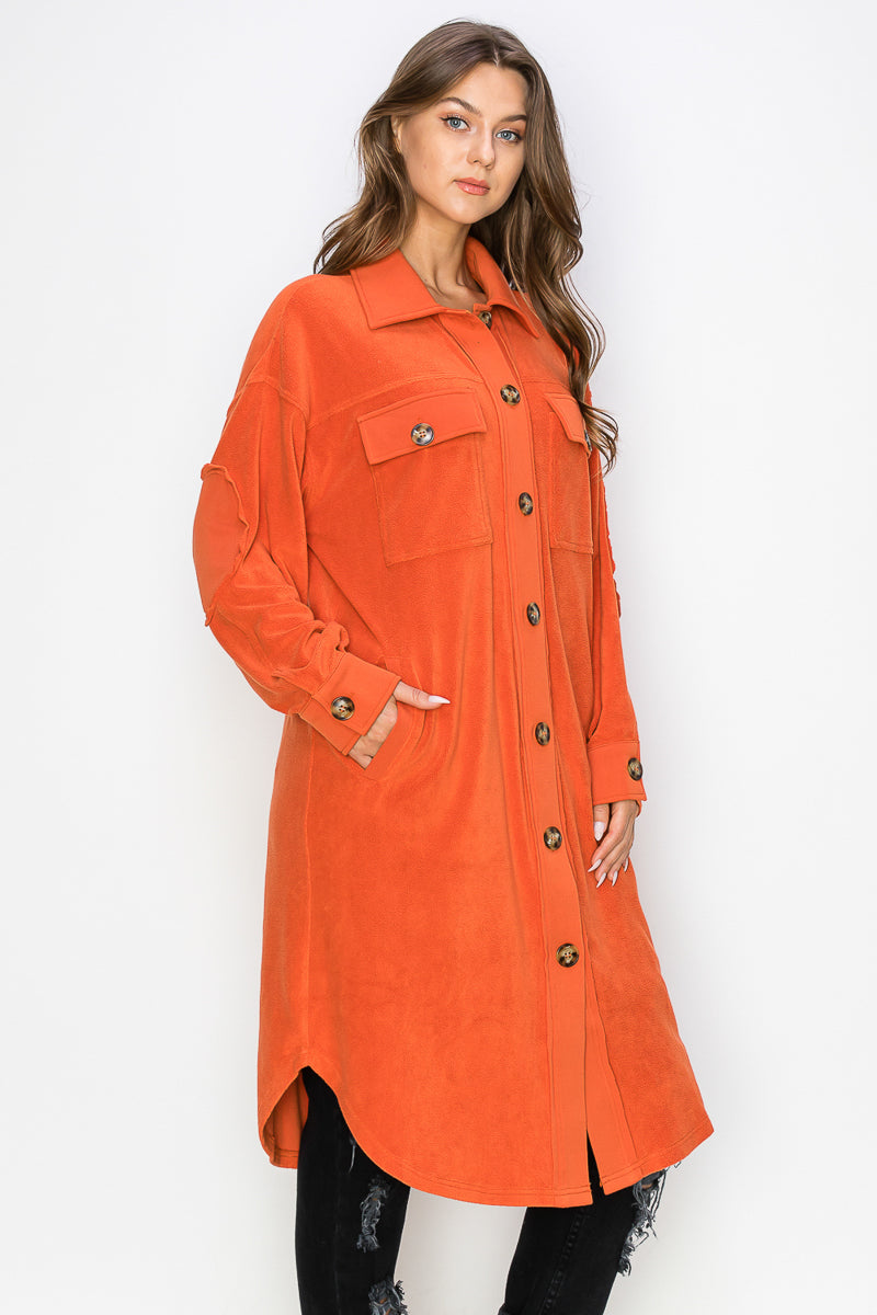 WK0029 Reverse Fleece Drop Sleeve Long Jacket - selected color - Burzip Wholesale