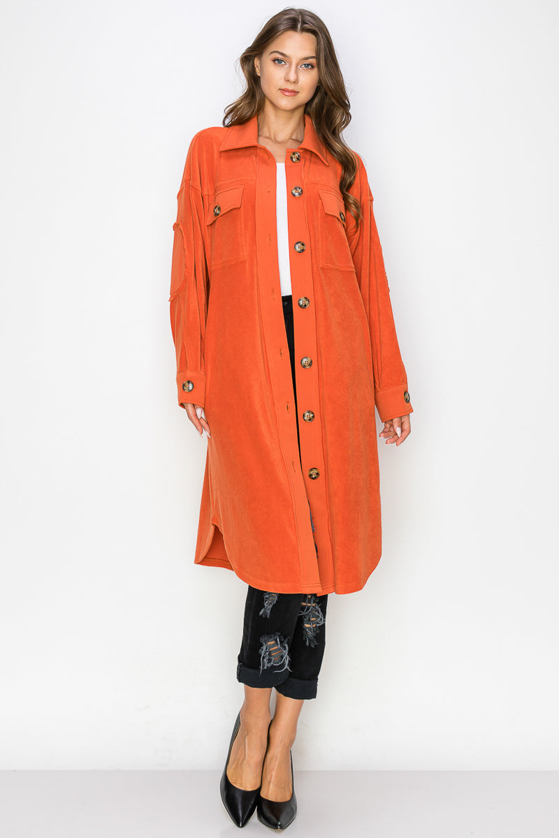 WK0029 Reverse Fleece Drop Sleeve Long Jacket - NUDE / M - Burzip Wholesale